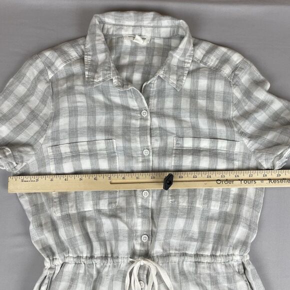 Beach Lunch Lounge Plaid Short Shirt Dress Women’s Med Grey White Cotton Tomboy - Picture 10 of 16